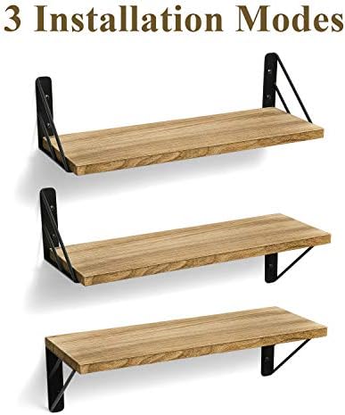 BAYKA Wall Shelves for Bedroom Decor, Floating Wall Shelves for Living Room Kitchen Storage, Wall Mounted Rustic Wood Floating Shelves for Kids Books, Corner Shelves for Bathroom(Brown，Set of 3) - Image 4