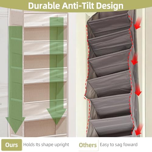 Over Door Organizer with 6 Extra Large Pockets and 12 Side Pockets, Large Capacity Hanging Storage Organizer with Clear Window for Shoes, Diapers, Beige, 6 Layers, 1-Pack - Image 3