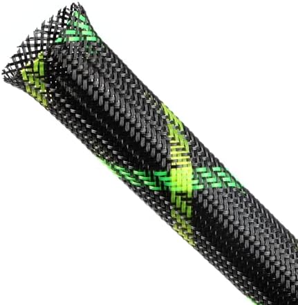 Expandable Braided Sleeving, PET Automotive Wire Loom, Flexible Cable Management for Audio Video and Other Home Device, Cord Protector from Pets (Black Green Yellow, 1/4" x 25ft) by ConveniencetoYourLife