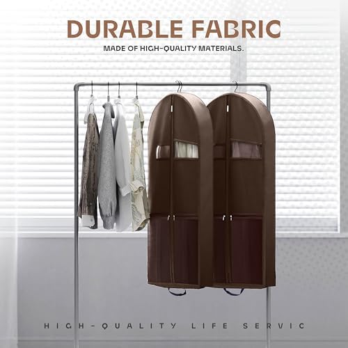 Lazebox 43" Travel Garment Bag with Accessories Zipper Pocket, Heavy Duty Suit Bag for Suits, Tuxedos, Dresses, Coats, Brown, 1 pack - Image 4