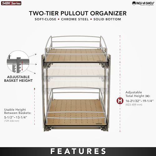 Rev-A-Shelf 2 Tier Pull Out Kitchen Cabinet Storage Organizer with Solid Bottom & Undermount Soft-Close Full Extension Slides, Min Opening Width of 14", 54BK-15SC-2-1 - Image 5