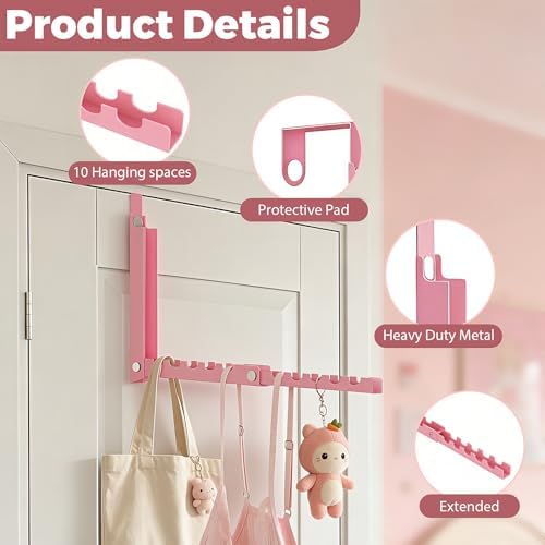 Pink Over the Door Hooks,Foldable Over the Door Hanger for Clothes - Image 4