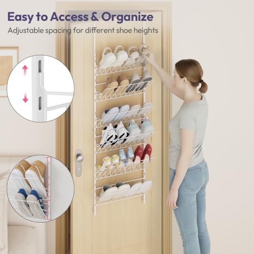 SWTYMIKI Over the Door Shoe Organizer - Adjustable 6 Tier Hanging Shoe Rack Organizer, Metal Heavy Duty Behind Door Storage or Wall Mount Shoes Shelf for Flats, Heels, Sneakers, Boots - Image 4