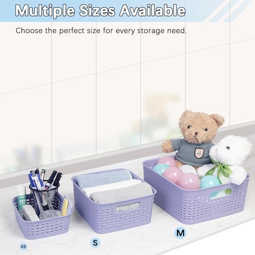 Soddeph Plastic Storage Baskets for Cabinets, Household Pantry Organization with Handle,Organizer Bins for Room,Bathrooms,Under-Sink,Kitchen (Purple, M-3PACK) - Image 4