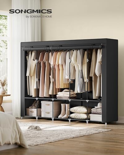 SONGMICS Portable Closet with Cover, 5 Hanging Rods and Shelves - Image 2