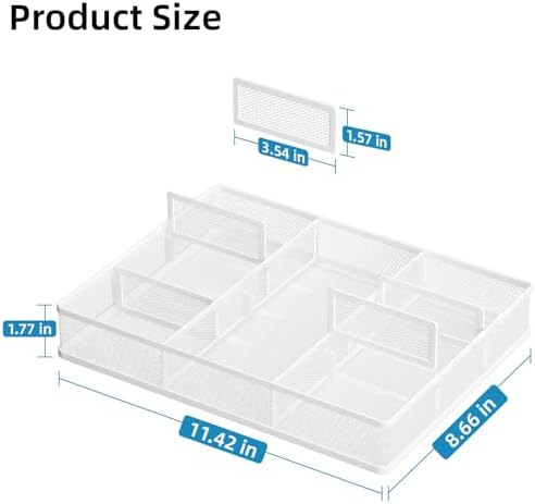 Marbrasse Desk Drawer Organizer, Metal Mesh Drawer Organizer Tray with 5 Adjustable Compartments,Desk Organizers and Accessories for Home,Office,Kitchen,Makeup,Vanity (White) - Image 2