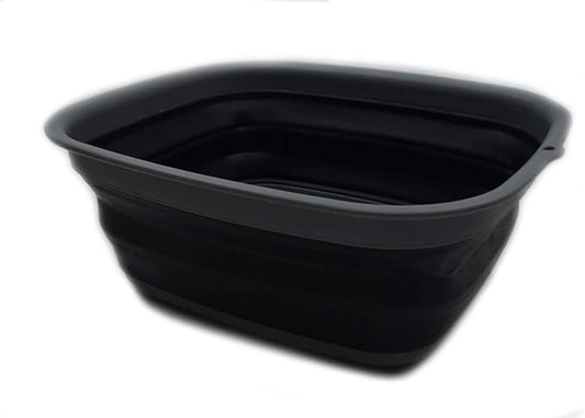 SAMMART 9.45L (2.5 Gallon) Collapsible Tub - Foldable Dish Tub - Portable Washing Basin - Space Saving Plastic Washtub (Grey/Black, M)