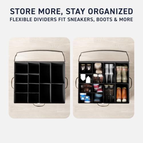 Ornavo Home Large Shoe Storage Organizer Bins 2 Pack, Foldable Linen, Black - Image 6