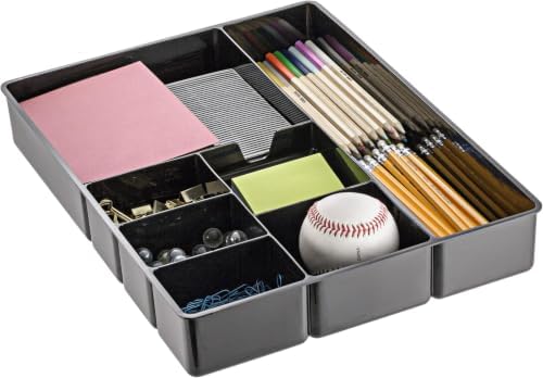 Officemate Deep Drawer Organizer Tray, 8 Compartments, 2 1/4" H x 15 1/8" W x 11 1/2" D, Black (Pack of 6) by Officemate