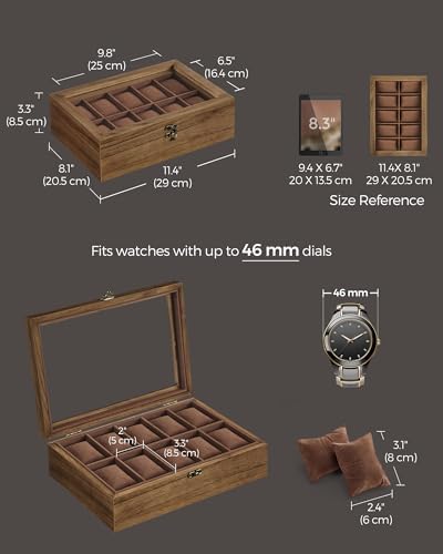 SONGMICS 10-Slot Wooden Watch Box, Display Case with Large Glass Lid - Image 3