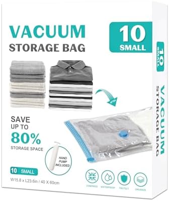 10 Pack Small Space Saver Vacuum Storage Bags Compression Seal Bags for Travel Clothing Luggage Blankets Comforters with Hand Pump by ZOESTORAGE