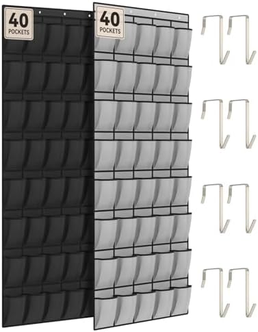 dodowin Over Door Shoe Organizers, 2 Pack, 40 Pockets Each, Black/Grey by dodowin
