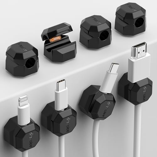 8 Pack Rotatable Cable Clips,Spring Cord Organizer Desk Cable Management Cord Holder Adhesive Phone Charger Cord Clips for Home Office Car Wall Nightstand Accessories Black by Yocice