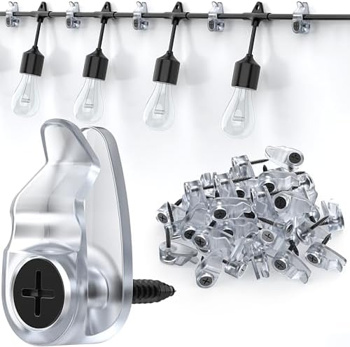 Hooks for Outdoor String Lights Clips, Christmas Light Clips Weatherproof, Lights Hanger Hooks for Hanging Christmas Light, Fairy Light, Cable, Holiday Decor - Clear, 50 Pack by Lewufe