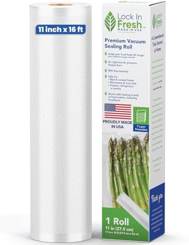 Vacuum Sealer Bags for Food - Heavy Duty Food Saver Vacuum Sealer Bag Rolls - Sous Vide, Seal a Meal Bags, 1-pack, 11" x 16' - Made in the USA by Unknown