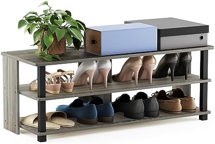 Furinno Turn-N-Tube Shoe Rack, 3-Tier Shoe Organizer, Compact Shoe Storage with Open Shelves, 15.5 x 41.1 x 15.8, Easy Assembly, for Closet Entryway, Office, Garage, French Oak/Black - Image 3