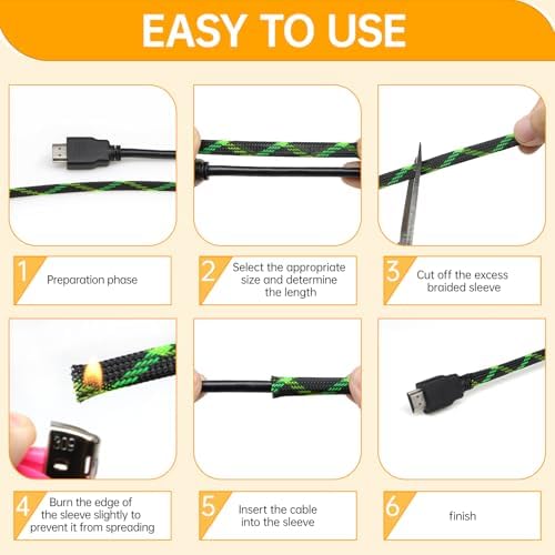 Braided Cable Sleeve, 33ft Expandable Wire Loom for Automotive Wiring Harness & PC Case, Pet-Proof Chew Resistant Cord Protector, Flexible Cable Management (Black-UV Green-UV Yellow, 25mm (1")) - Image 6