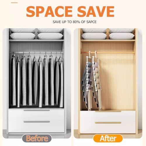 SEVEN LUCKY LIGHT Pants Hangers Space Saving, 2pk 6 Tier 12 Pants Leggings - Image 4