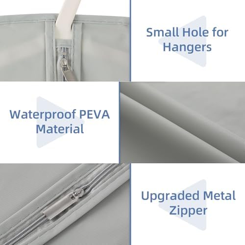 50" Garment Bags for Hanging Clothes, Suit Bags for Closet Storage and Travel, Grey Suit Cover Bags with Clear Window for Coats, Jackets, Dresses (2 Packs) - Image 6