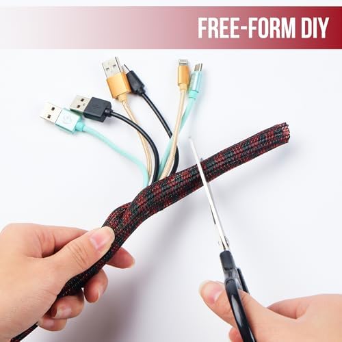 Cable Sleeve Self-Wrapping Wire Loom, Black Red,1/4 Inch x 100FT - Image 5
