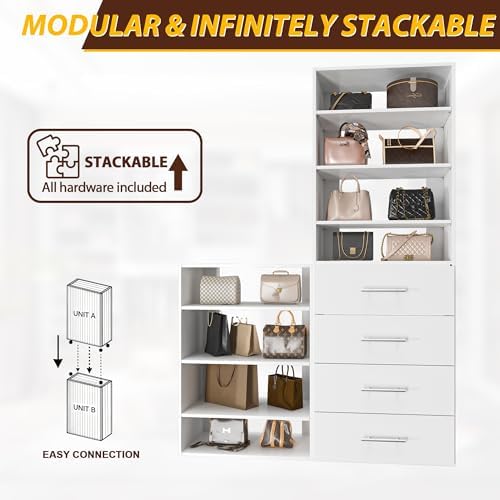 19.5" Wide 4 Drawer Tower Modular Closet System, Closet Storage Organizer with 4 Drawers, White - Image 7