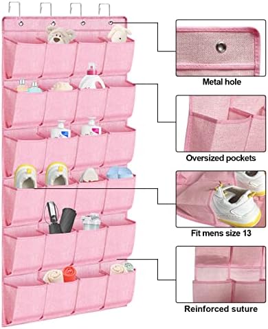 homyfort Pink Shoe Organizer Over the Door for Girls Women Kids Room,Hanging Shoe Rack Organizer for Closet Door,Zapateras Storage Holder with 24 Large Pockets & 4 Sturdy Hooks for Shoes,Slippers - Image 3
