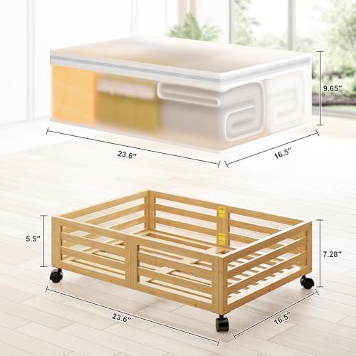 Under Bed Storage with Wheels-Large Bamboo Underbed storage Containers with Large Dust Bag Stackable Under the Bed Shoe Storage Bins for Clothes Books Bedding (2 Packs Nature, 23.62"L×16.54"W× 6.51"H) - Image 3