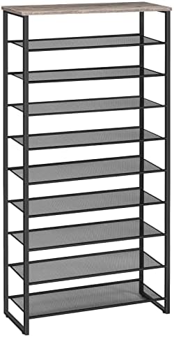 HOOBRO 10-Tier Shoe Rack for Entryway, 29.5" L Shoe Storage Organizer, Large Capacity Shoe Shelf for Closet, Front Door Entrance, Hallway, Holds 36-40 Pairs of Shoes, Greige and Black BG107XJ01 by HOOBRO