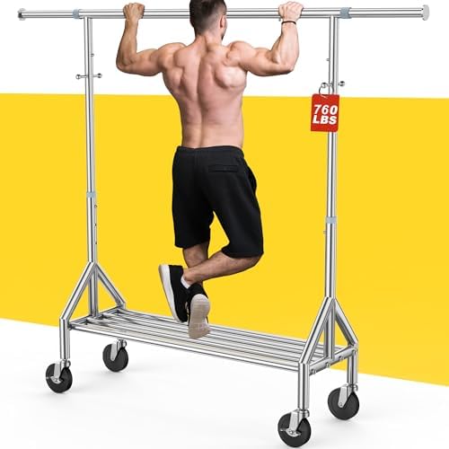 Upgraded 100% Stainless Steel Clothing Rack Load 760LBS, Heavy Duty Clothes Racks with Larger & Sturdy Wheel, Extendable & Adjustable Rolling Garment with Shelves for Hanging Portable Closet Rack by FYBEE
