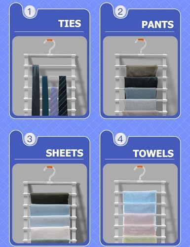 SEVEN LUCKY LIGHT Pants Hangers Space Saving, 2pk 6 Tier 12 Pants Leggings - Image 6