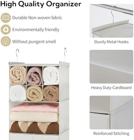 GRANNY SAYS 4-Shelf Hanging Closet Organizer with Drawer, Foldable Storage - Image 6