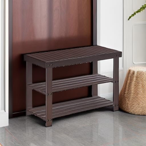 SONGMICS Shoe Rack Bench, 3-Tier Bamboo Shoe Storage Organizer, Entryway Bench, Holds Up to 286 lb, 11.3 x 27.6 x 17.8 Inches, for Entryway Bathroom Bedroom, Brown ULBS04Z - Image 5