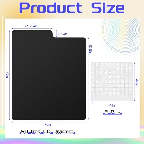 Skyygemm 50 Pcs CD Divider Tabs Black Plastic with Alphabet Stickers - Image 2
