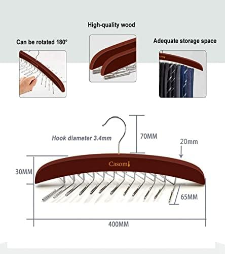 Tie Rack,24 Hook Tie Holder,360° Rotating,Foldable Metal Hooks,Tie Hanger Organizer for Closet Wooden Belt Storage Rack for Men Ties Belts Scarves Accessories(Red Brown) - Image 2