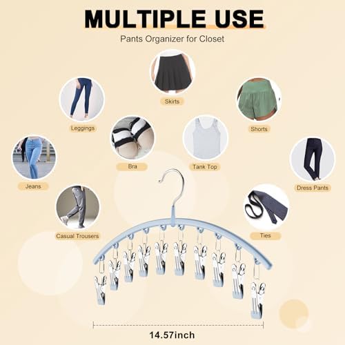 Volnamal Legging Organizer for Closet, Metal Yoga Pants Hanger w/Rubber Coated 2 Pack w/10 Clips Hold 20 Leggings, Hangers Space Saving Hanging Closet Organizer for Closet Organizers and Storage, Blue - Image 5