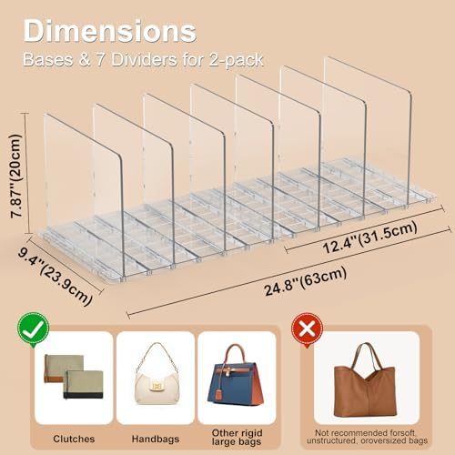 SortNStore Bag & Purse Organizer for Closet: Adjustable Clear Handbag Storage Shelf - Plastic Clutch Dividers for Closet Organizers and Storage - Keep Carteras & Pocketbook Upright (Pack of 3) - Image 4