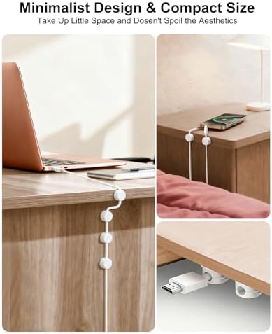 OneLeaf 12 Pack Spring Cable Clips for Phone Charger, One-Hand Cord Holder for Nightstand & Desk, Rotatable Desk Cable Management with Strong Adhesive, White - Image 5