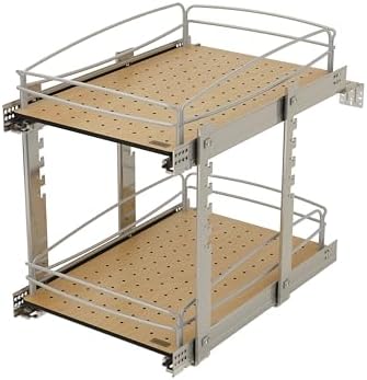 Rev-A-Shelf 2 Tier Pull Out Kitchen Cabinet Storage Organizer with Solid Bottom & Undermount Soft-Close Full Extension Slides, Min Opening Width of 14", 54BK-15SC-2-1 by Rev-A-Shelf