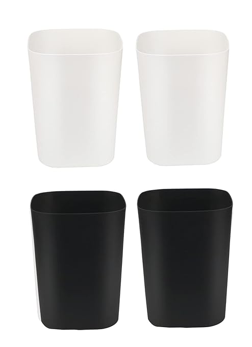 Besli 2 Gallon Small Trash Can Garbage Can Wastebasket for Bathroom Bedroom Kitchen Office (White+Black, 4 Pack)
