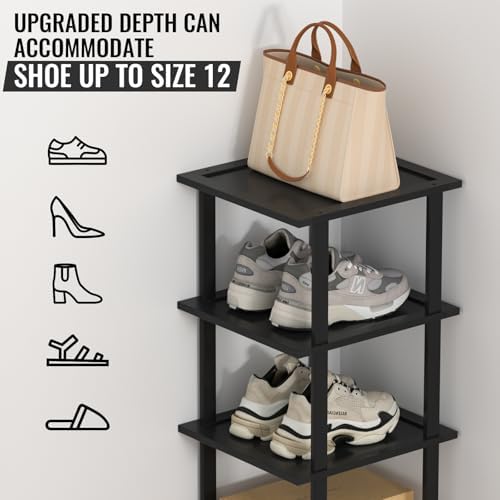 MHXW SXPN Bamboo Free Standing Shoe Rack Shelf Multi Tier Tall Wooden Stackable Shoes Rack Organizer for Closet Front Door Entrance Narrow Vertical Shoe Storage (Black, 12 Tiers) - Image 4