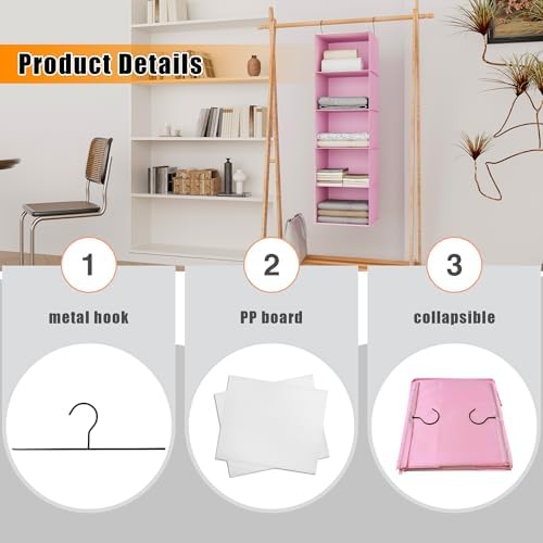 Hanging Closet Organizer 5-Shelf, Oxford Fabric Wardrobe Storage, Pink - Image 6