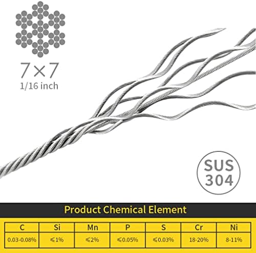 1/16 Wire Rope, 800FT 304 Stainless Steel Cable with 250Pcs Crimp Sleeves, Aircraft Grade, 7x7 Strand, 368lbs Breaking Strength, for Garden Trellis, Clothesline, Railing,Trellis - Image 2