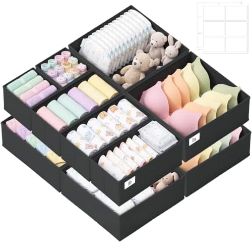 Drawer Organizer Storage for Clothes, Socks, 10 Pack, Black by SIXDOVE
