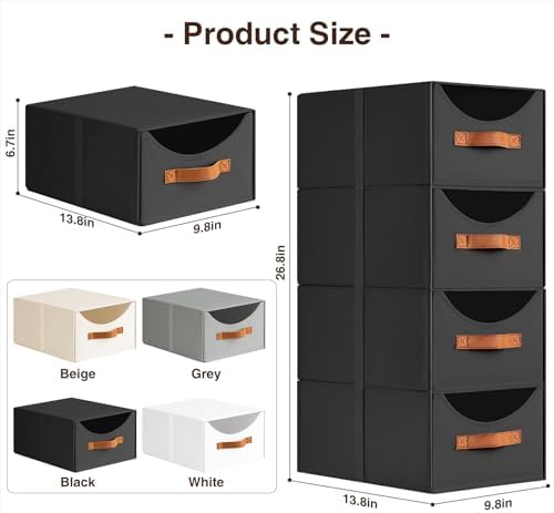 Homsorout Stackable Storage Drawers - Collapsible Storage Bins with Drawers, 6 Pack Closet Shelf Organizer Basket, Fabric Pull Out Organizer for Bedroom, Living Room, Dorm, Black - Image 3