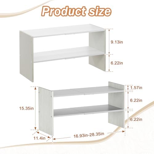 X-cosrack 2-Tier Shoe Rack Organizer for Closet, Expandable and Adjustable White Shoe Rack, Stackable Iron Wood Combination Shoe Storage Shelves for Closets, Entryway, Small Space, Hallway, Garage - Image 3