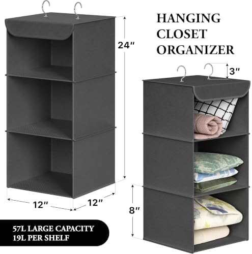 Simple Houseware 3 Shelf Hanging Closet Organizer, Dark Gray - Image 2