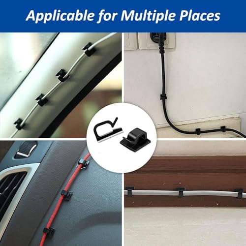 150 PCS Adhesive Cable Wire Clips Black, Outdoor Cable Management Wire Organizer Cord Holder for Under Desk, Car, Wall, TV PC Ethernet Cable (Black) - Image 7