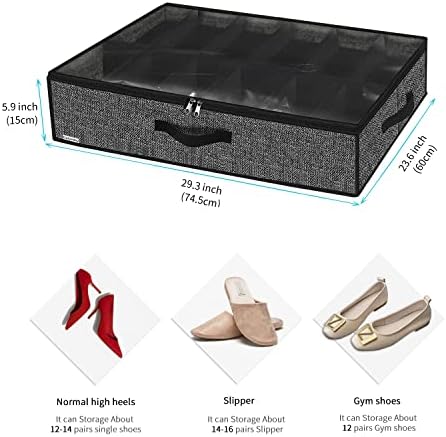 Onlyeasy Under Bed Shoe Storage Organizer For Closet, 4 Pack Fit 12x4 Pairs, Underbed Solution Shoes Container Bags with Sturdy Sidewall & Reinforced Handles, Breathable, Linen-like Black, MXAUBSB4P - Image 2