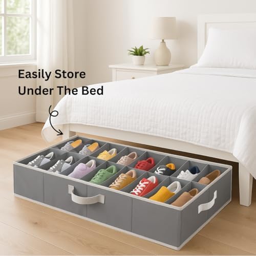 Under Bed Shoe Storage Organizer, 2 Pack of 16 Pairs Storage, Gray - Image 2