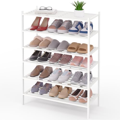 Smiry Bamboo Shoe Rack, 5 Horizontal Slats, 6 Tier - 26.8" Wide, White by Smiry